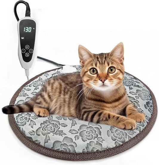 GOLOPET Cat Heating Pad Round with Smart Thermostat Switch and Power Line Protection Tube,Obtained MET and UL Dual Certification,Waterproof Pet Heating Pad for Cats-Rose