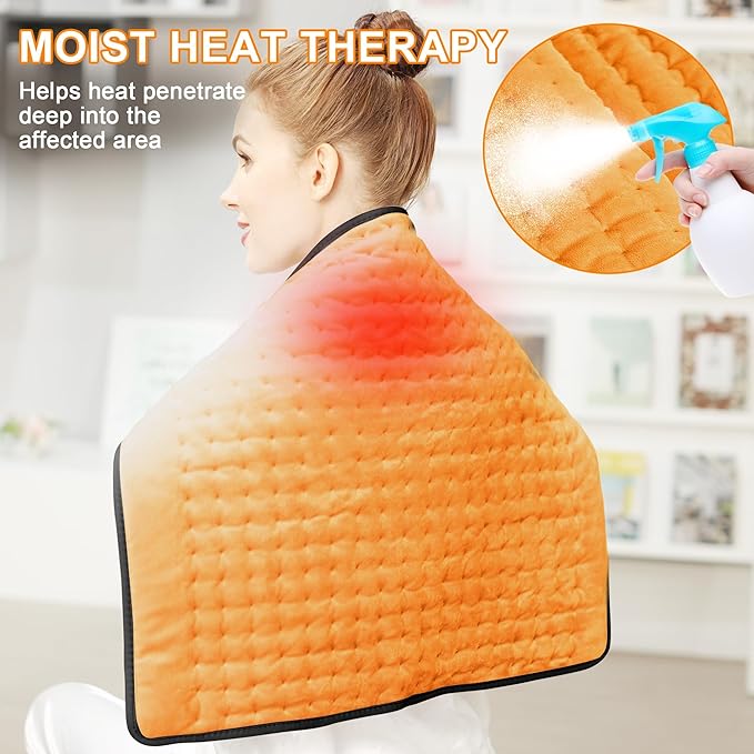 Deepsoon Heating Pad,Electric Heating Pads for Back,Neck,Moist Heating Pad for Abdomen Shoulder Knee Legs,Dry/Moist Heat&Auto Shut Off,Mother's Day Birthday for Men and Women,Orange Black,24x20 Inch