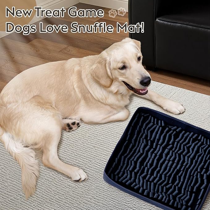 FunFurry Snuffle Mat for Dogs, Dog Puzzle Mat, Interactive Dog Toys for Enrichment,Sniff Mats with Non-Slip Backing,Portable Design Easy to Store (Navy, 14" X 12"-Portable)