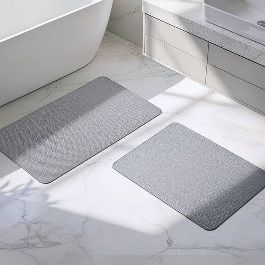 HOMTEB Bathroom Rugs Sets 2 Piece, Thin Bath Mat Absorbent Quick Dry, Machine Washable, Rubber Backing for Non Slip, Low Pile Cozy Cloth Bathroom Rug Set for Tub/Sink/Shower (27"x17" & 30"x19", Gray)
