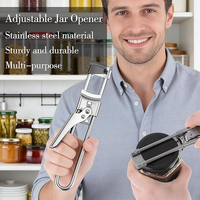 2PCS Adjustable Stainless Steel Jar Opener, Manual Can Opener for Arthritis Hands, Multifunctional Bottle Opener & Lid Gripper, Kitchen Gadgets for Seniors