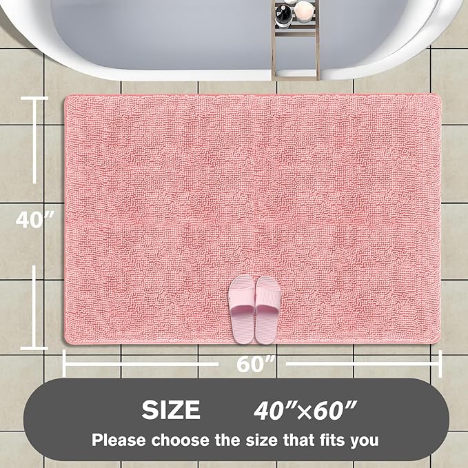 Bathroom Rugs 40 x 60 Inch – Extra Large Bath Mat | Absorbent and Washable Thick Chenille Bath Rugs Non-Slip Runner Rug for Bathroom, Shower, Tub(Pink)