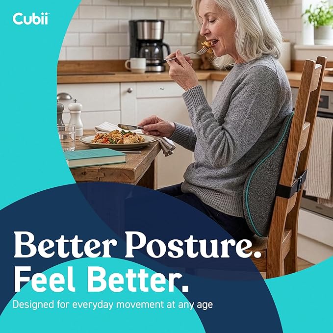 Cubii Cushii V2 Back Support Cushion for Lower Back Support, Lumbar Support Pillow with Contoured Design and Adjustable Strap for Office Chair, Desk Chair, Kitchen Chair and Couch