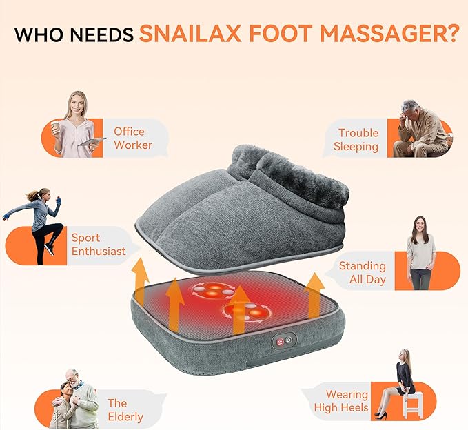 Snailax Shiatsu Foot Massager with Heat, Electrick Foot Massager Machine for Neuropathy, Plantar Fasciitis, Feet Warmers for Women,Men, Foot Heater Under Desk, Size 13