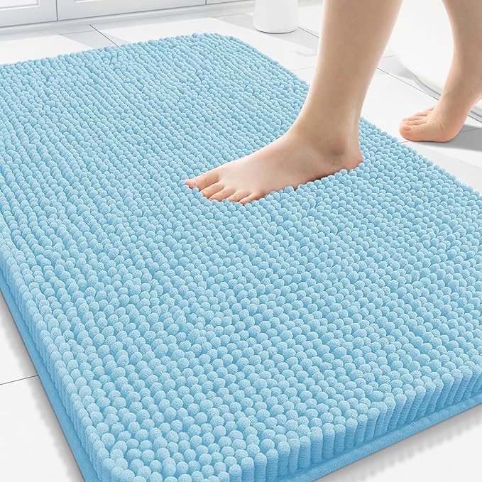 Arotive Bathroom Rugs 30x20, Extra Soft Absorbent Shaggy Chenille Bath Rugs, Machine Washable Rubber Backing Non-Slip Bath Mats for Bathroom Floor Tub and Shower, Home Decor Accessories,Sky Blue