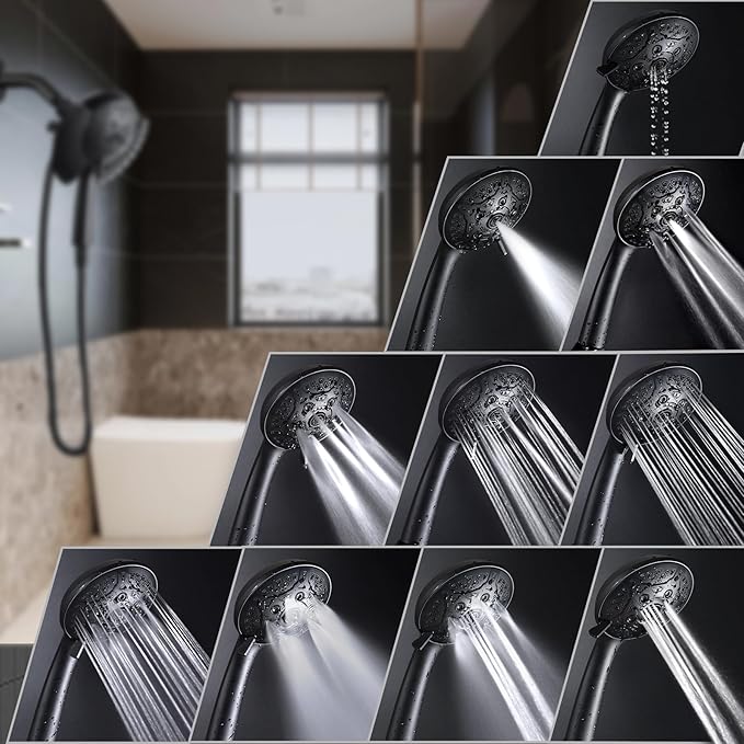 INAVAMZ Shower Heads with Handheld Spray Combo: 7.2" Rain Shower Head & Handheld Shower Head 2-IN-1 Shower Head with 60" Hose (BLACK), Shower Trim Systems
