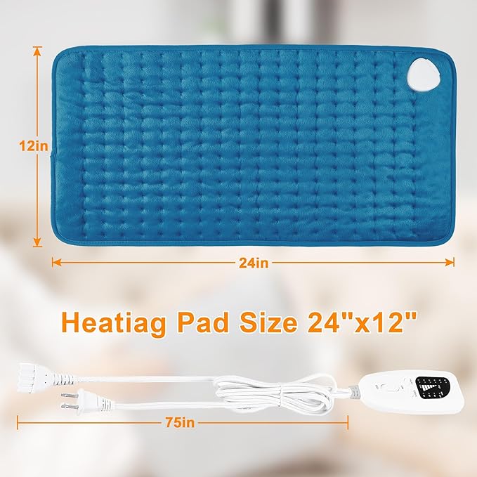 Deepsoon Heating Pad,Electric Heating Pads for Back,Neck,Moist Heating Pad for Abdomen Shoulder Knee Legs,Dry/Moist Heat&Auto Shut Off,Mother's Day Birthday for Men and Women,Blue,24x12 Inch