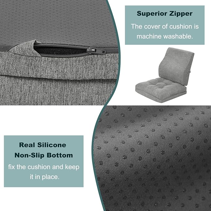 baibu Memory Foam Small Recliner Cushions with Lumbar Support Pillow Set, 18x16x4 Inch Dual-Layer Design Non-Slip Recliner Seat Cushion & Back Support Pillow for Reduce Hip & Lumbar Pain, Grey