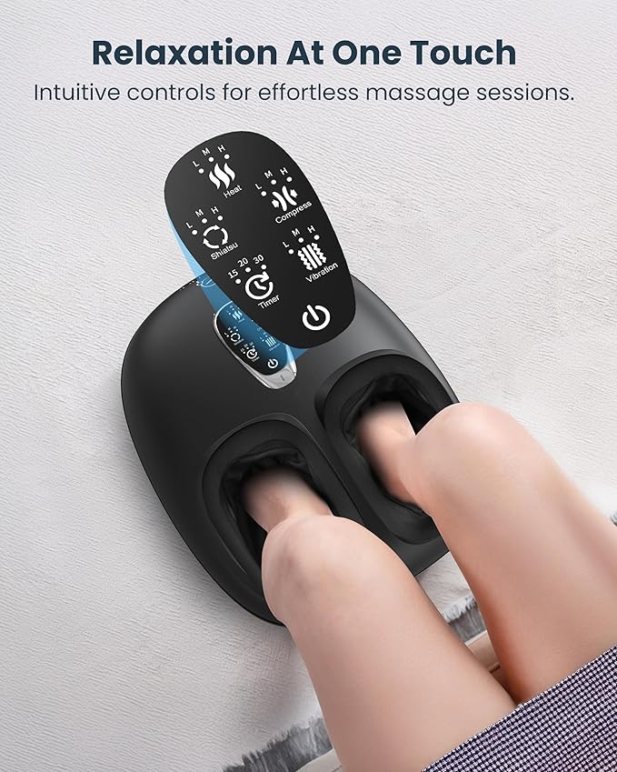 COMFIER 4-in-1 FSA Eligible HSA Shiatsu Foot Massager with Heat, Compression & Vibration, Smoth Warmth for 3 Levels, Toe Touch Control, Large Size Fits Up to 14, Gifts for Mom Dad, Home Office