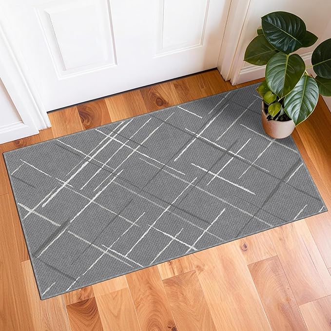 Gray Runner Rug Ultra Non-Slip 2x4 Washable Bedroom Rugs Modern Tear and Stain Resistance No Pile Hand-Woven Style Lightweight Runners for Hallways, Kitchen, Laundry Room, Bedside, Gray