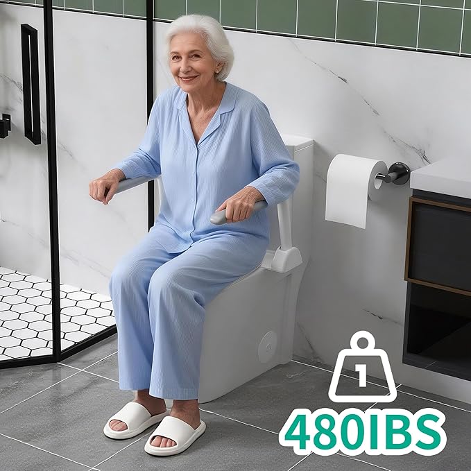 Toilet Safety Rails for Seniors,Space Saving Foldable Toilet Handle, Toilet Support Rails for Seniors and Disabled, Pregnant Women, Grab Bars Toilet Safety Frame