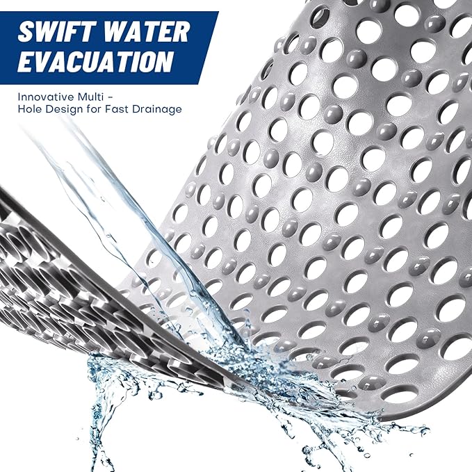 Non-Slip Bathtub Mat 31.5"x17.7" - 200+ Suction Cups, Quick-Dry PVC Shower Mat with Drain Holes - Slip Resistant for Bathroom, Machine Washable Grip Mat