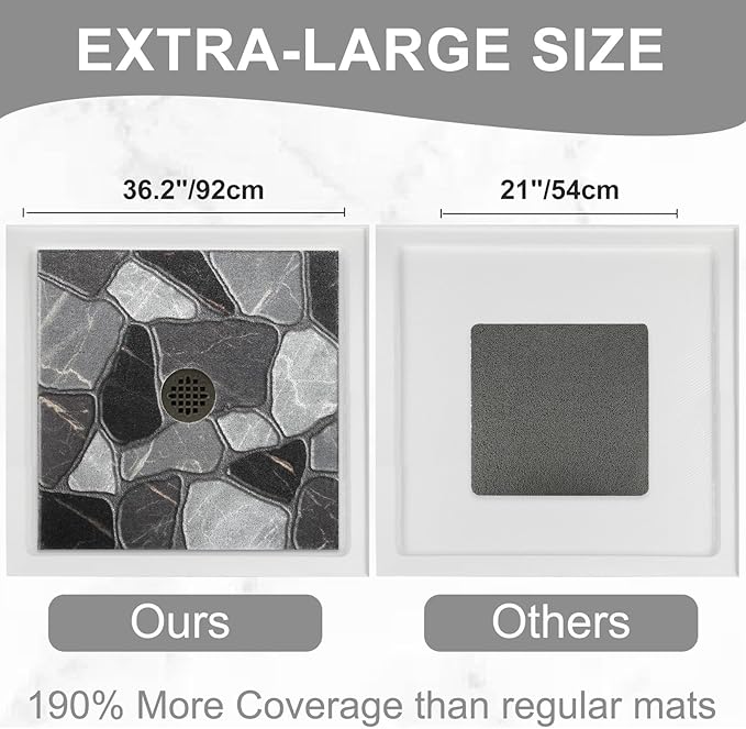 Square Shower Mat Non Slip: 36x36 Inch Extra Large Shower Mats for Inside Shower, Anti Slip Shower Floor Mat, Loofah Shower Stall Mats for Elderly, Non Slip Shower Mat with Drain Hole in Middle