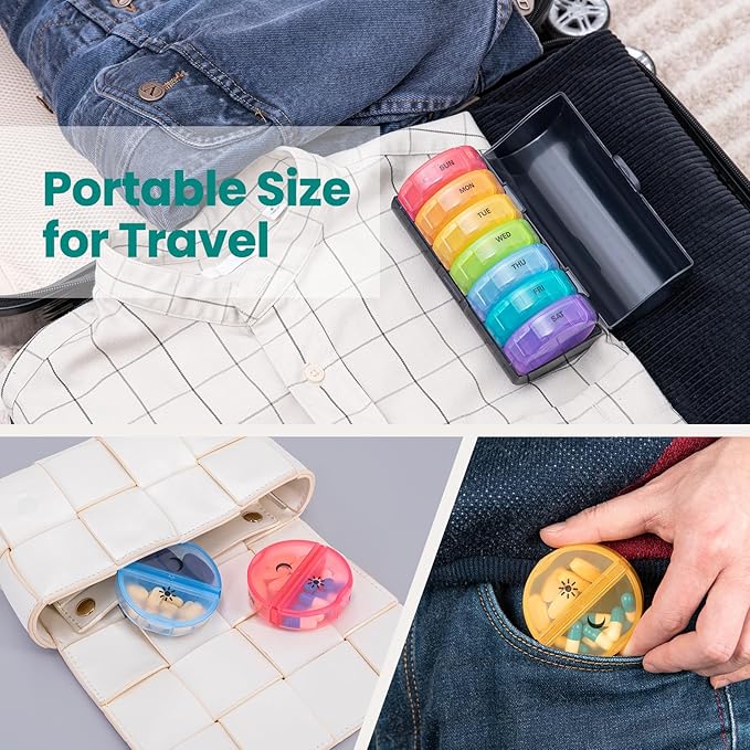 Sukuos Large Weekly Pill Organizer 2 Times a Day, Daily Pill Box 7 Day Easy to Open with Double Protection, AM PM Pill Case for Medicine/Vitamin/Fish Oil/Supplements