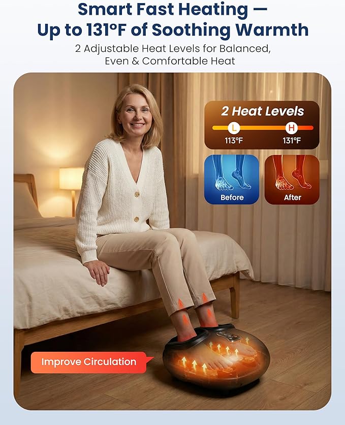 COMFIER Shiatsu Foot Massager with Fast Heat,Kneading Rolling Compression,Extra Vibration, FSA Eligible HSA Store, Plantar Fasciitis,Neuropathy Pain,Mothers Day Gifts for Women,Bigger Size to 13“