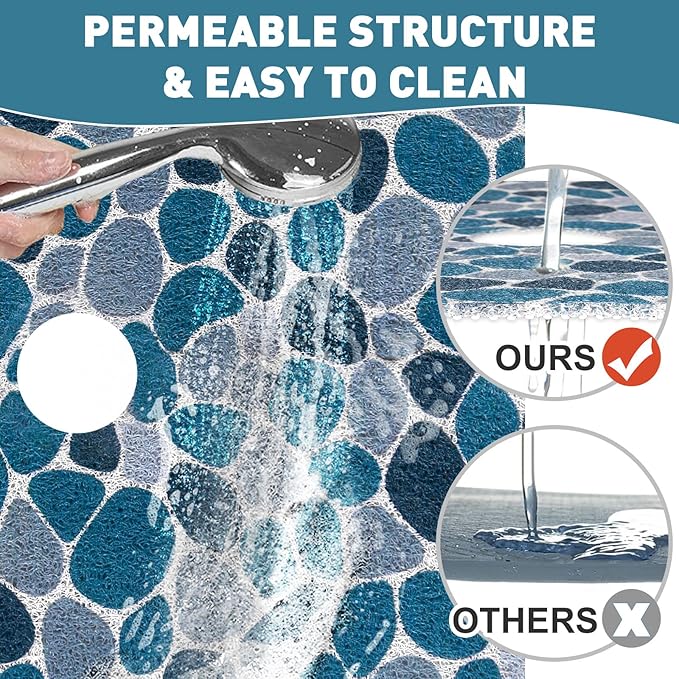 Square Shower Mat Non Slip: 32 x 32 Inch Extra Large Shower Mats with Drain Hole in Middle - PVC Loofah Anti Slip Shower Floor Matt for Inside Shower
