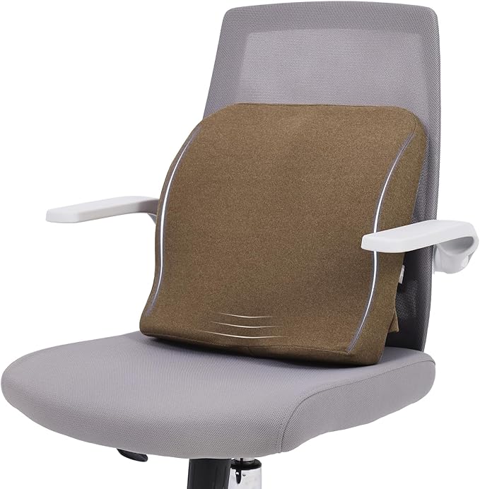 baibu Lumbar Support Pillow for Office Chair, Memory Foam Back Support Cushions Ergonomic Orthopedic Lumbar Pillow for Home, Office, Car, Brown