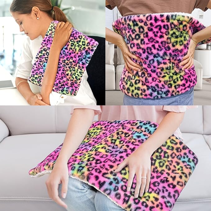 Weighted Heating Pad - Plush 2.3LB Hot Heated Pad for Back Pain Relieve - Dry & Moist Heat Option - Auto Shut Off Function-Holiday Gifts for Women Men Mom Dad (Leopard Print, 12''×24''Red BH)