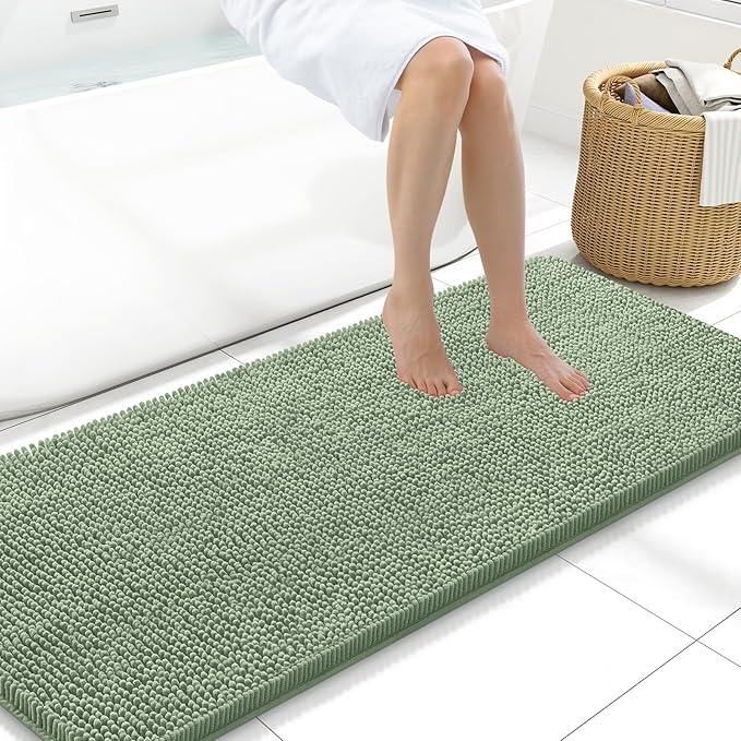 Arotive Bathroom Rugs 59x20, Extra Soft Absorbent Shaggy Chenille Bath Rugs, Machine Washable Rubber Backing Non-Slip Bath Mats for Bathroom Floor Tub and Shower, Home Decor Accessories,Sage Green