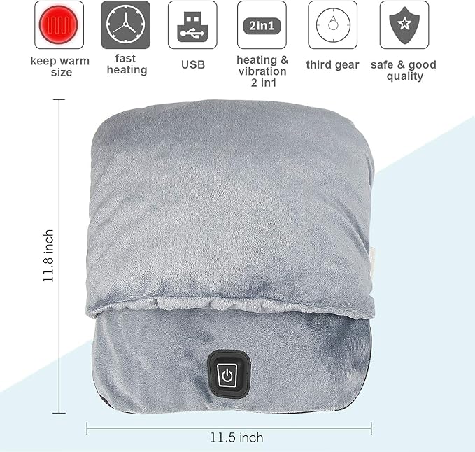 Electric Foot Warmer with Heat & Vibration Massage Function, Feet Warmer for Cold Feet Fast Heating Pad Ultra Soft Flannel Fleece with 3 Settings Overheat Protection for Men and Women