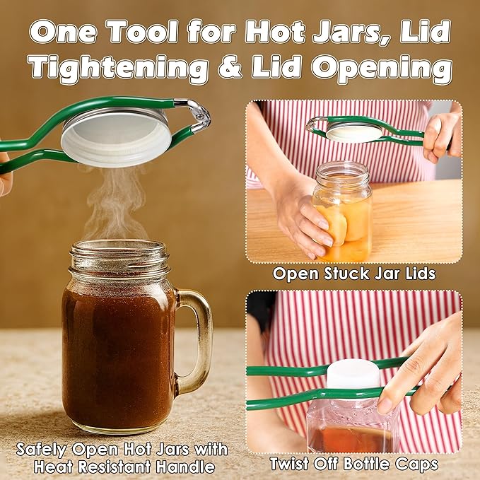 2 Pack Canning Jar Opener & Jar Wrench, Metal JarOpener Tool 10.8" x 3.1", Durable Plated-Steel Kitchen Lid Tightener, Safe for Hot Jars, Perfect for Weak Hands & Seniors