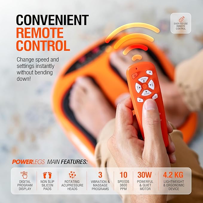 Power Legs Electric Foot Massager Machine with Remote Control, Adjustable Speed, Vibration - Calf Massager - Feet Massager for Neuropathy Pain Relief, Plantar Fasciitis, Leg Blood Circulation (Orange)