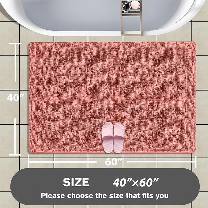 Bathroom Rugs 40 x 60 Inch – Extra Large Bath Mat | Absorbent and Washable Thick Chenille Bath Rugs Non-Slip Runner Rug for Bathroom, Shower, Tub(Coral)
