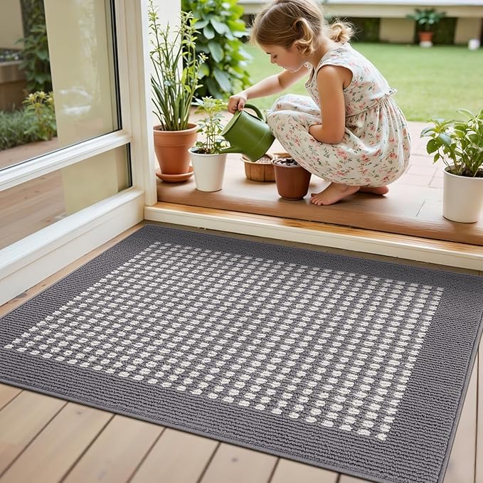 Ileading Indoor Door Mat 24" X 36" Absorbent Dog Muddy Paws Mat Low-Profile Entrance Small Runner Rug with Non-Slip Rubber Backing Machine Washable Inside Welcome Mat for Entryway,Kitchen(Grey)