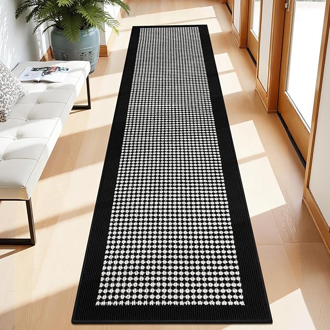 Ileading Runner Rugs for Hallway 2'x8' Non Slip Farmhouse Long Kitchen Floor Mats with Rubber Backing Absorbable Throw Rugs Machine Washable Indoor Helloween Decor Carpet for Entryway（Black&White）