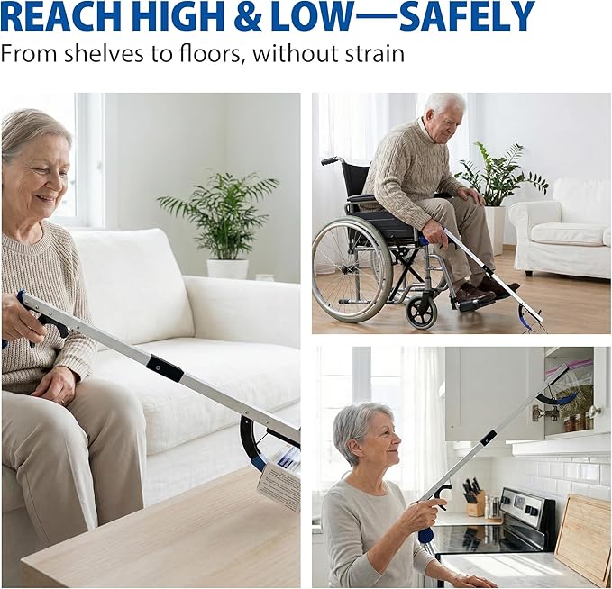 Blue Jay 32 Inch Foldable Reacher Grabber Tool for Elderly, Lightweight Long Arm Trash Picker with Magnetic Tip & Ergonomic Soft Grip (2 Count (Pack of 1))