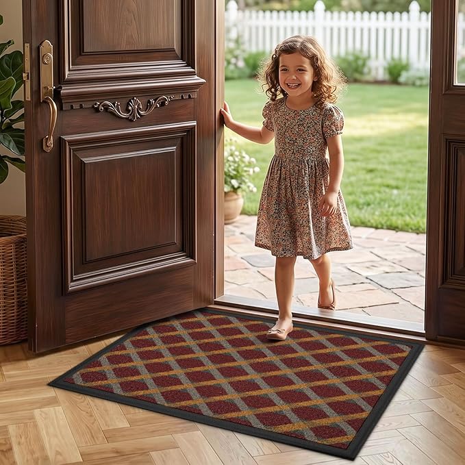 LUMI Front Door Mat 17x30, Low-Profile Non-Slip Welcome Mat for Indoor Outdoor, Stain & Fade Resistant Geometric Door Mat for Entryway Patio Porch, Weave-Rust