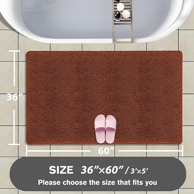 Bathroom Rugs 36 x 60 Inch – Extra Large Bath Mat | Absorbent and Washable Thick Chenille Bath Rugs Non-Slip Runner Rug for Bathroom, Shower, Tub(Rust)