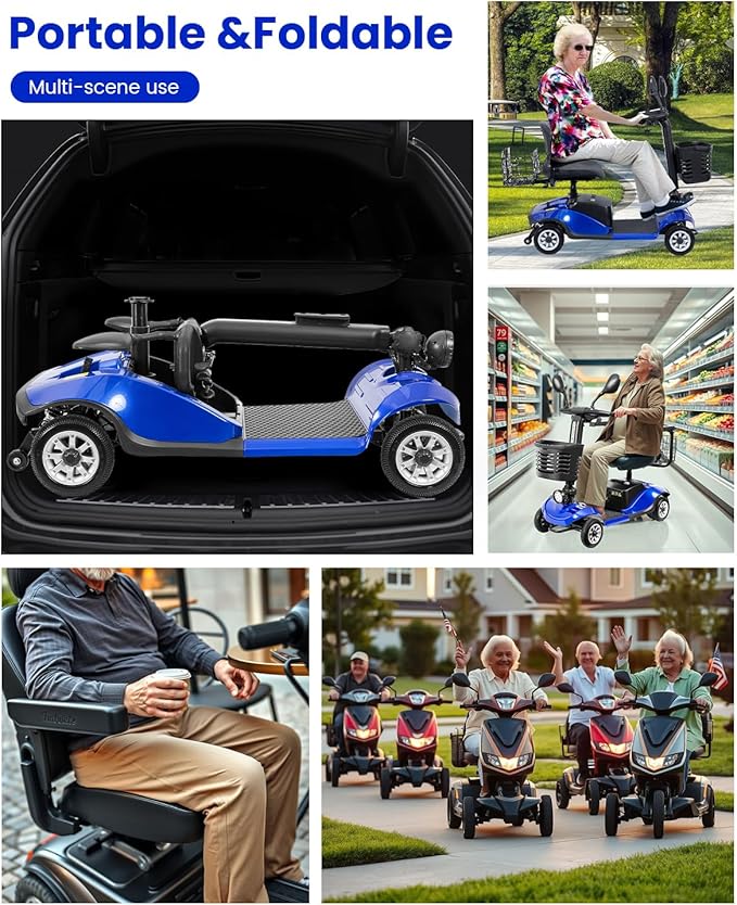 4 Wheel Electric Power Mobility Scooter for Adults, Electric Scooter for Seniors Folding Mobility Scooter -Max Speed 5 Mph,15 Miles Long Travel Range