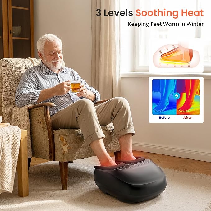COMFIER Foot Massager with Heat,FSA Eligible HSA Store,Kneading,Vibration,Compression,Pause Function,Shiatsu feet Massager for Plantar Fasciitis Neuropathy, Women,Men,Size 13