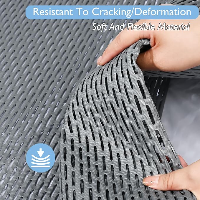Extra Large Non-Slip Shower Mat, Fast-Dry PVC Bath Stall & Tub Mat, Drain-Hole Design,for Shower Stall Tub for Elderly/Kids，Non Slip Bathroom Safety Accessory，Gray 16"x24"