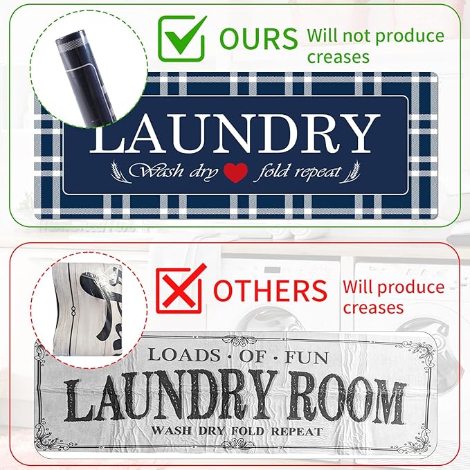XLHOMO Laundry Room Rugs and Mats, 17"x47" Buffalo Plaid Navy Blue Laundry Room Rug Washable Non Slip, Farmhouse Laundry Mats for Floor, Mudroom, Kitchen, Washroom, Bathroom, Entryway Carpet Decor