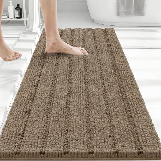 Bcoimo Large Bathroom Rug, Chenille Bath Mat with High Low Pile Design, Soft Absorbent Non Slip Bath Rug, Machine Washable Quick Dry Mat for Shower, Tub, Sink and Vanity