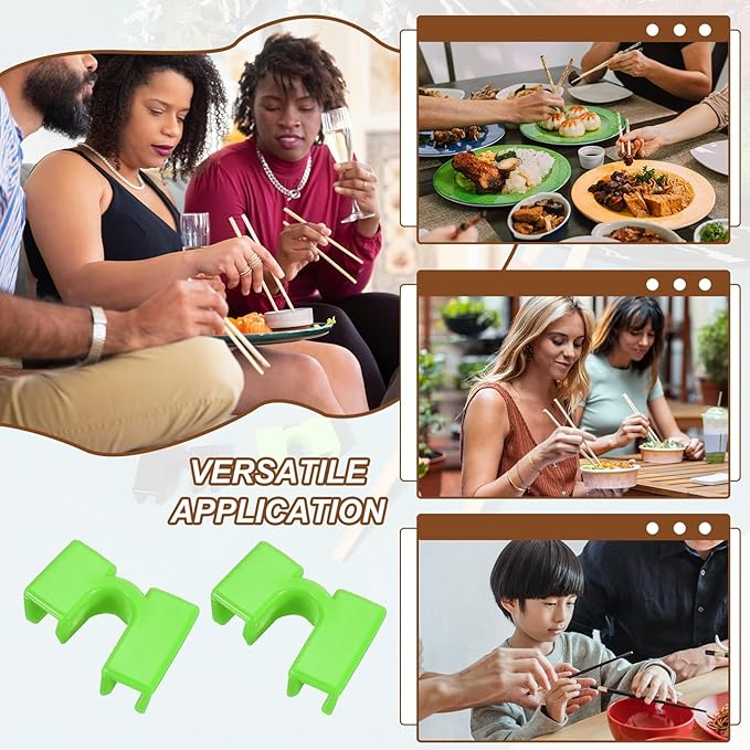uxcell 10 Pcs Chopsticks Helper, Reusable Training Chopstick Hinges Connector Practice Chop Sticks Helpers for Adult Beginners Learners, Green