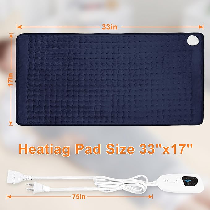 Deepsoon Heating Pad,Electric Heating Pads for Back,Neck,Moist Heating Pad for Abdomen Shoulder Knee Legs,Dry/Moist Heat&Auto Shut Off,Mother's Day Birthday for Men and Women,Navy Blue,33x17 Inch