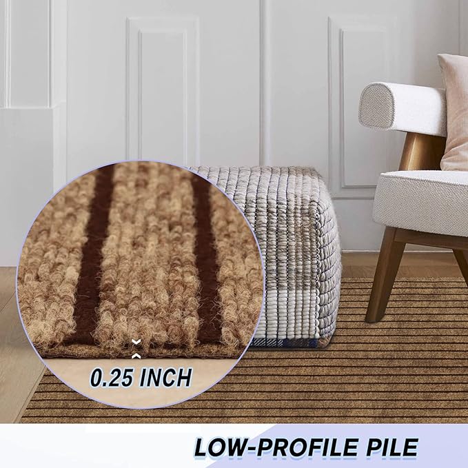 Custom Size Backed Non-Slip Area Rugs Runner, Easy Clean, Waterproof Runner Rugs for Hallway Entryway, Kitchen, Laundry, 4FT x 67FT, Brown Stripe