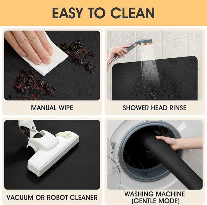 ACCUMTEK Non Slip Bath Mat, Thin Bathroom Rugs Fit Under Door, Quick Dry Bath Mats, Machine Washable Bath Rugs for Bathroom, Bathtub & Kitchen, Bathtub & Kitchen, Black/Solid/36 x24