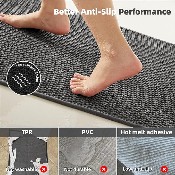 TYUU Bathroom Runner Rug, Long Bath Mat Washable Thin Quick Dry Low Pile Bathroom Runner Rugs 24 x 60 Non Slip, Dark Grey 24"x60"