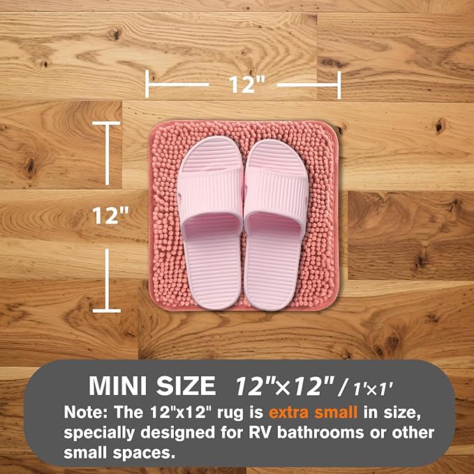 Small Bathroom Rug 12"x12" – Washable and Absorbent Mini Bath Mat, Non Slip, Thick Soft Chenille Bath Rugs for Bathroom, Shower, Locker Rug(Coral)