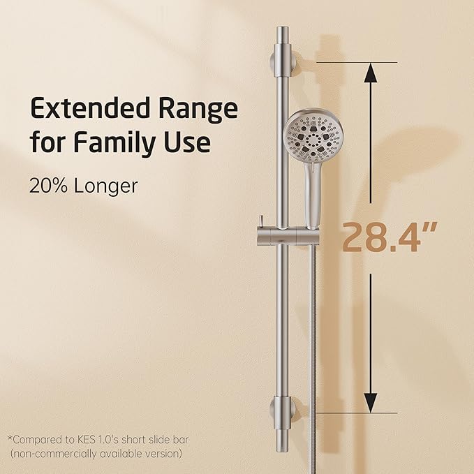 KES 30-Inch Shower Slide Bar with High Pressure 9 Functions Adjustable Handheld Shower Head & 59-Inch Hose, Built-in Power Wash to Clean Tub Tile & Pet, Wall Mount Brushed Finish 18/8 Stainless Steel