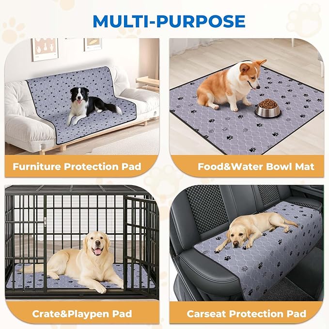 Fostanfly Washable Dog Pee Pads for Dogs, 2-Pack 41"x41" Large Reusable Potty Training Pads, Ultra-Absorbent, Leak-Proof & Non-Slip, with 8 Lanyards for Playpen, Crates & Furniture, Gray