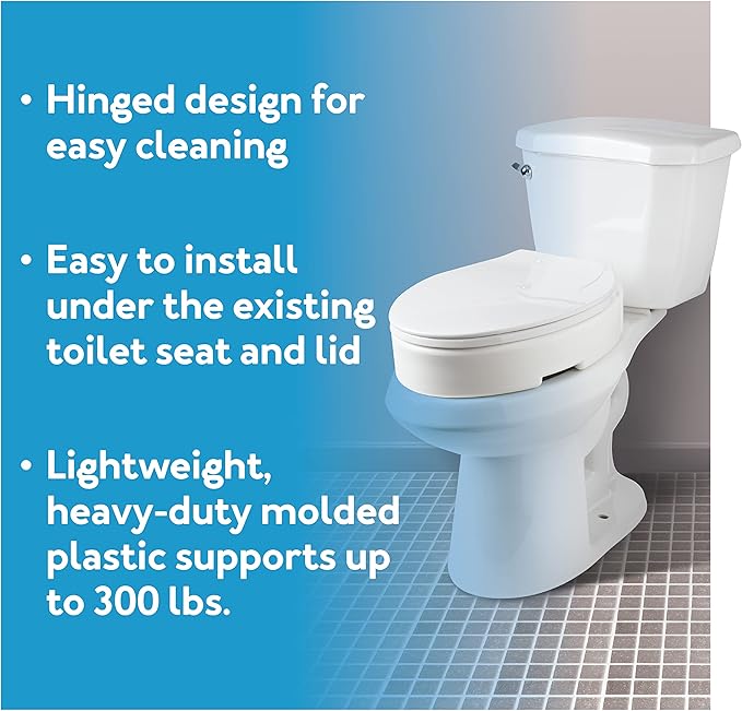 Carex Health Brands Hinged Elongated Toilet Seat Riser, Adds 3.5 Inches of Height to Toilet, 300 Pound Weight Capacity, Raised Toilet Seat, White (FGB32100 0000)