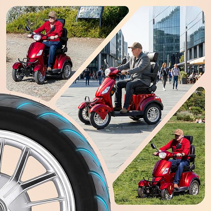 Super Large Electric 4 Wheel Mobility Scooters, Heavy Duty 800W Wheelchair Device, 25 Miles Long Range, All Terrain Mobility Scooter，Speed Adjust, Remote Key,Receive Ready to Ride (Red)