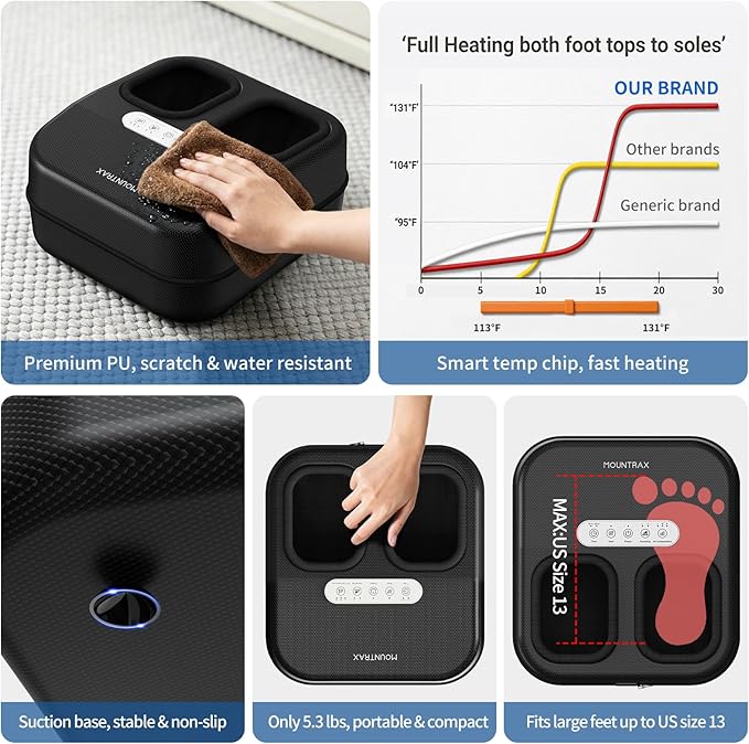 MOUNTRAX Foot Massager with Heat for Neuropathy, 2026 Upgraded, Deep Kneading Shiatsu Foot Massager for Plantar Fasciitis, Fits Up to Men Size 13, Gifts for Women Men Mom Dad Seniors