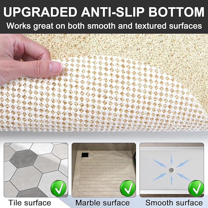 Non Slip Shower Mat: 32x32 inch Round Shower Mats for Inside Shower with Central Drain Hole, Soft Loofah Shower Floor Mat for Standing Shower Stall, RV, Tile Fiberglass Shower Pan, Quick Dry