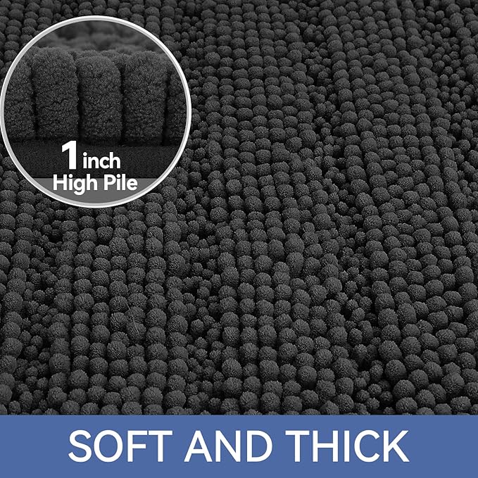 Bcoimo Long Bathroom Rug, Chenille Bath Runner with High Low Pile Design, Soft Absorbent Non Slip Bath Mat, Machine Washable Quick Dry Rug for Shower, Tub, Sink and Vanity